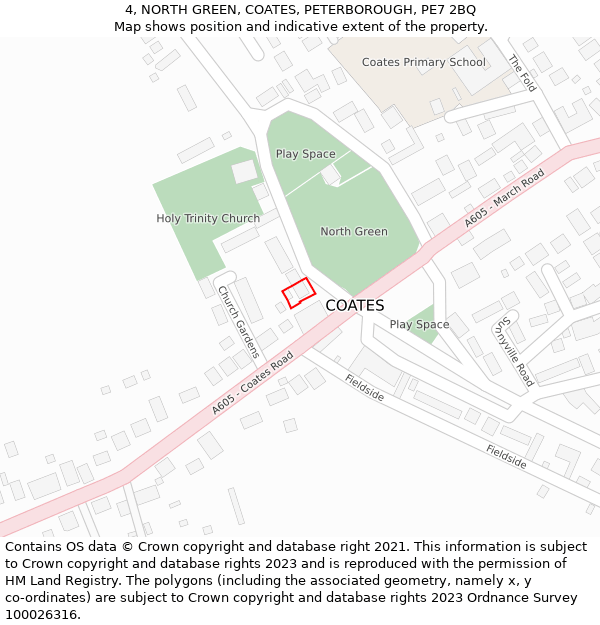 4, NORTH GREEN, COATES, PETERBOROUGH, PE7 2BQ: Location map and indicative extent of plot
