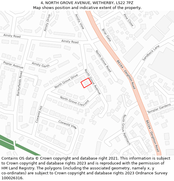 4, NORTH GROVE AVENUE, WETHERBY, LS22 7PZ: Location map and indicative extent of plot