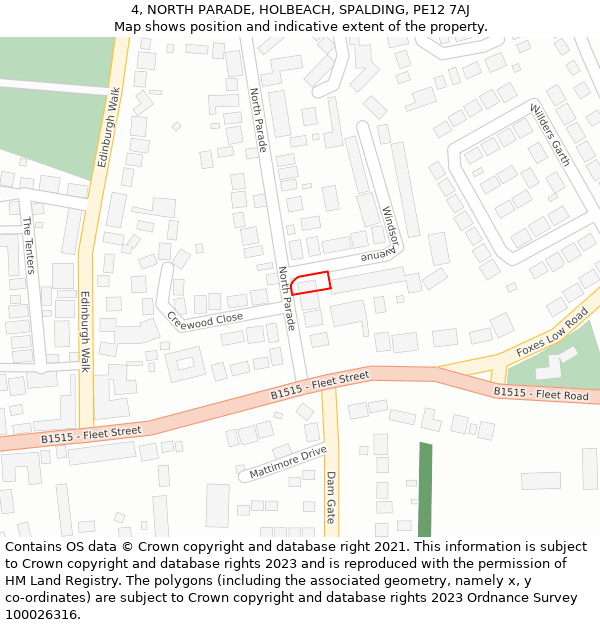 4, NORTH PARADE, HOLBEACH, SPALDING, PE12 7AJ: Location map and indicative extent of plot