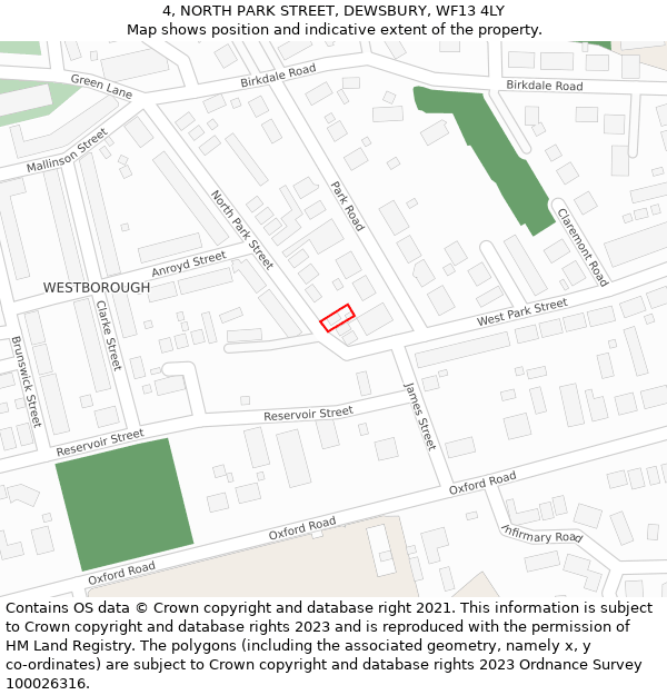 4, NORTH PARK STREET, DEWSBURY, WF13 4LY: Location map and indicative extent of plot