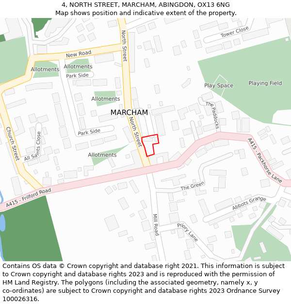 4, NORTH STREET, MARCHAM, ABINGDON, OX13 6NG: Location map and indicative extent of plot
