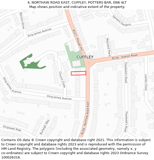 4, NORTHAW ROAD EAST, CUFFLEY, POTTERS BAR, EN6 4LT: Location map and indicative extent of plot