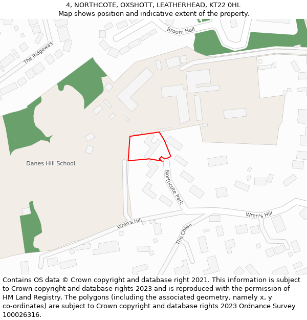 4, NORTHCOTE, OXSHOTT, LEATHERHEAD, KT22 0HL: Location map and indicative extent of plot