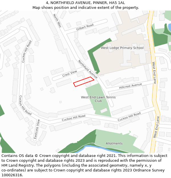 4, NORTHFIELD AVENUE, PINNER, HA5 1AL: Location map and indicative extent of plot