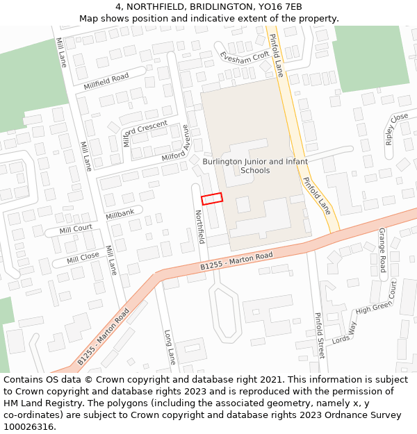 4, NORTHFIELD, BRIDLINGTON, YO16 7EB: Location map and indicative extent of plot