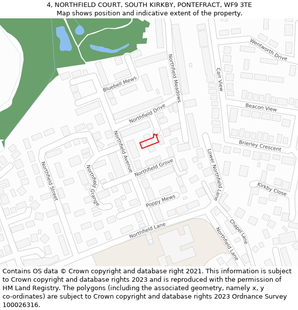 4, NORTHFIELD COURT, SOUTH KIRKBY, PONTEFRACT, WF9 3TE: Location map and indicative extent of plot