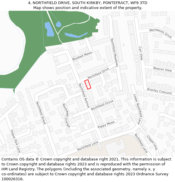 4, NORTHFIELD DRIVE, SOUTH KIRKBY, PONTEFRACT, WF9 3TD: Location map and indicative extent of plot