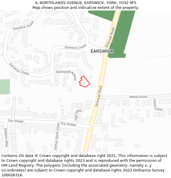 4, NORTHLANDS AVENUE, EARSWICK, YORK, YO32 9FS: Location map and indicative extent of plot