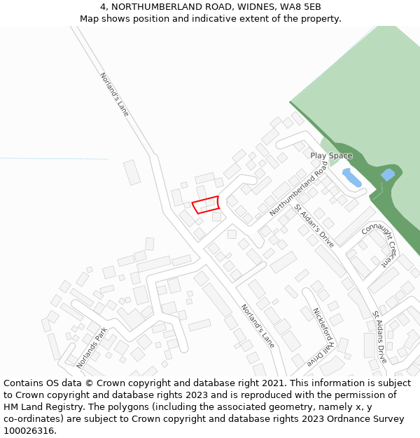 4, NORTHUMBERLAND ROAD, WIDNES, WA8 5EB: Location map and indicative extent of plot
