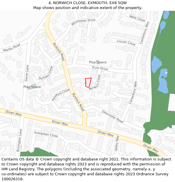 4, NORWICH CLOSE, EXMOUTH, EX8 5QW: Location map and indicative extent of plot