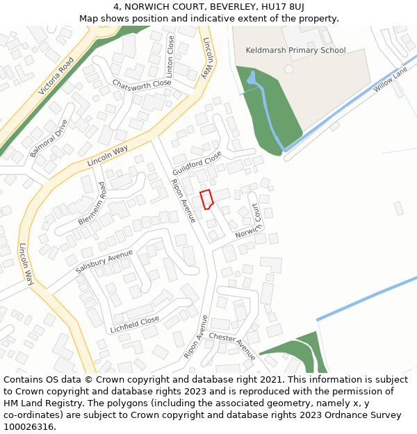 4, NORWICH COURT, BEVERLEY, HU17 8UJ: Location map and indicative extent of plot