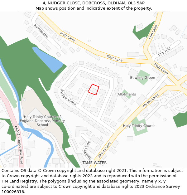 4, NUDGER CLOSE, DOBCROSS, OLDHAM, OL3 5AP: Location map and indicative extent of plot