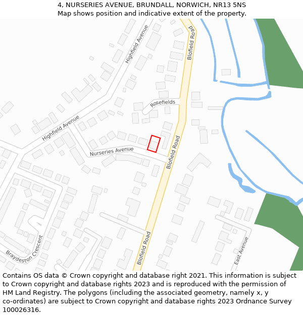 4, NURSERIES AVENUE, BRUNDALL, NORWICH, NR13 5NS: Location map and indicative extent of plot