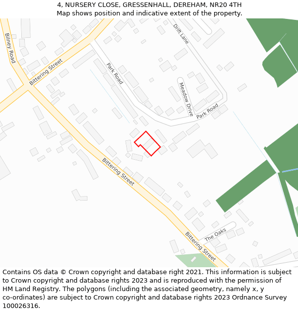 4, NURSERY CLOSE, GRESSENHALL, DEREHAM, NR20 4TH: Location map and indicative extent of plot