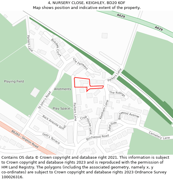 4, NURSERY CLOSE, KEIGHLEY, BD20 6DF: Location map and indicative extent of plot