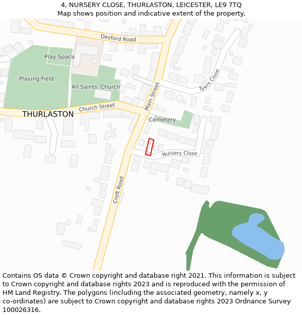 4, NURSERY CLOSE, THURLASTON, LEICESTER, LE9 7TQ: Location map and indicative extent of plot