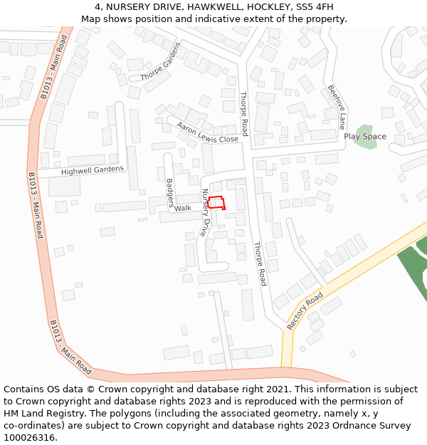 4, NURSERY DRIVE, HAWKWELL, HOCKLEY, SS5 4FH: Location map and indicative extent of plot