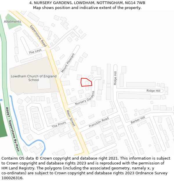 4, NURSERY GARDENS, LOWDHAM, NOTTINGHAM, NG14 7WB: Location map and indicative extent of plot