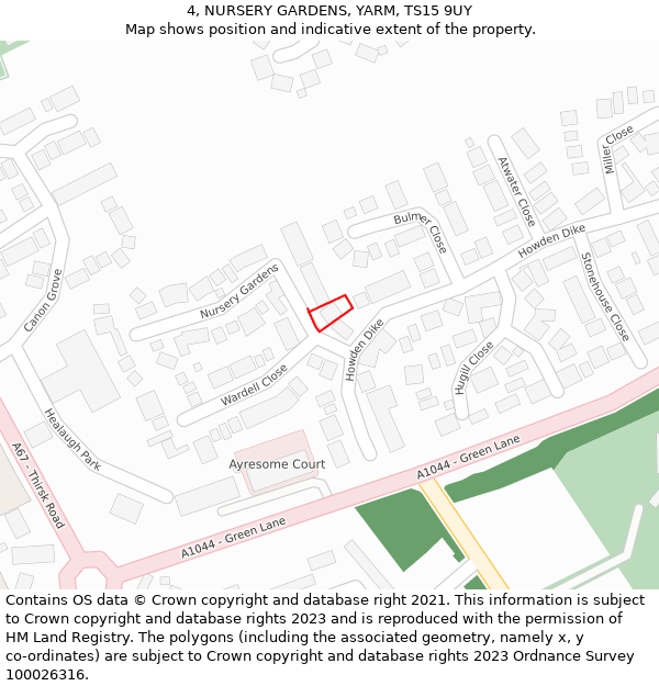 4, NURSERY GARDENS, YARM, TS15 9UY: Location map and indicative extent of plot