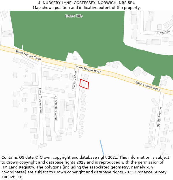 4, NURSERY LANE, COSTESSEY, NORWICH, NR8 5BU: Location map and indicative extent of plot