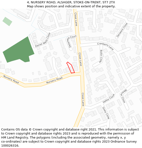 4, NURSERY ROAD, ALSAGER, STOKE-ON-TRENT, ST7 2TX: Location map and indicative extent of plot
