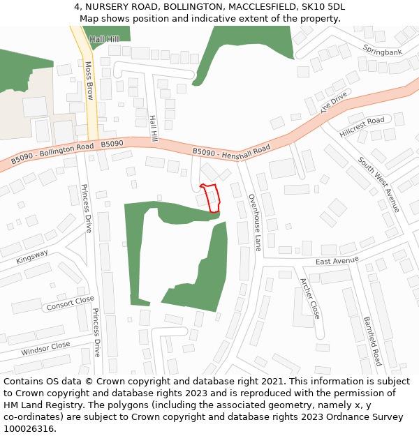 4, NURSERY ROAD, BOLLINGTON, MACCLESFIELD, SK10 5DL: Location map and indicative extent of plot