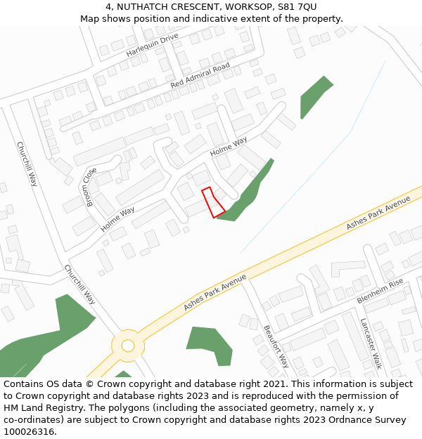 4, NUTHATCH CRESCENT, WORKSOP, S81 7QU: Location map and indicative extent of plot
