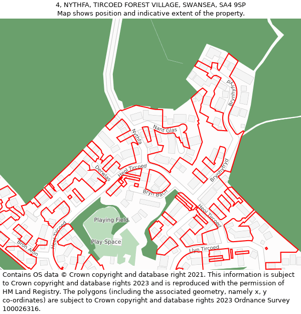 4, NYTHFA, TIRCOED FOREST VILLAGE, SWANSEA, SA4 9SP: Location map and indicative extent of plot
