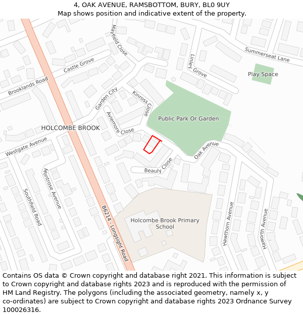 4, OAK AVENUE, RAMSBOTTOM, BURY, BL0 9UY: Location map and indicative extent of plot