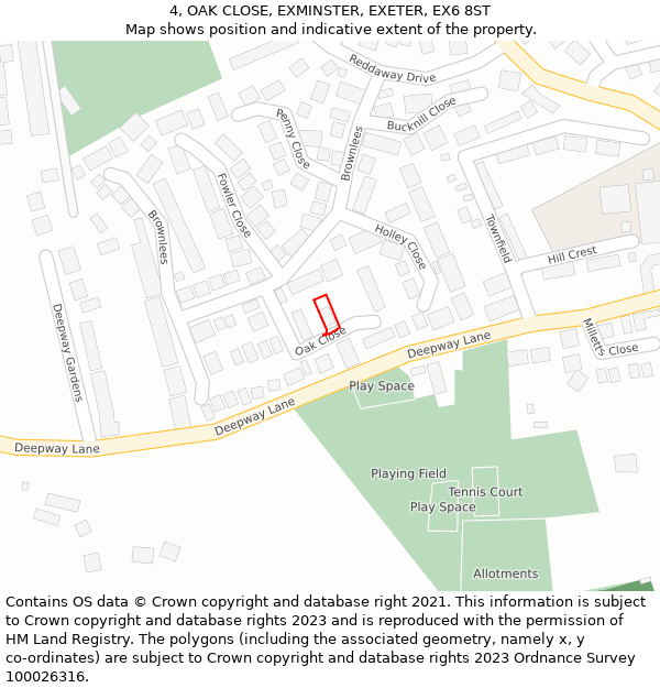 4, OAK CLOSE, EXMINSTER, EXETER, EX6 8ST: Location map and indicative extent of plot