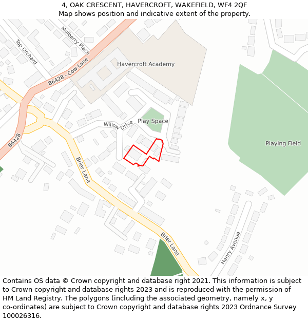 4, OAK CRESCENT, HAVERCROFT, WAKEFIELD, WF4 2QF: Location map and indicative extent of plot