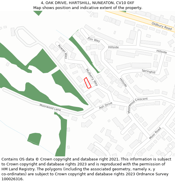 4, OAK DRIVE, HARTSHILL, NUNEATON, CV10 0XF: Location map and indicative extent of plot