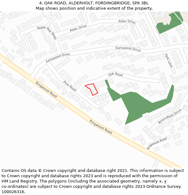 4, OAK ROAD, ALDERHOLT, FORDINGBRIDGE, SP6 3BL: Location map and indicative extent of plot