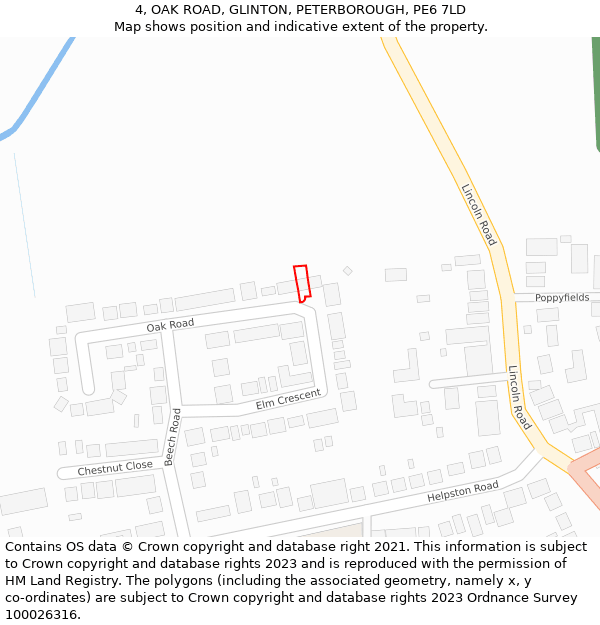 4, OAK ROAD, GLINTON, PETERBOROUGH, PE6 7LD: Location map and indicative extent of plot