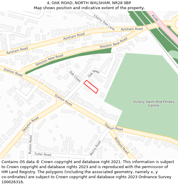 4, OAK ROAD, NORTH WALSHAM, NR28 0BP: Location map and indicative extent of plot