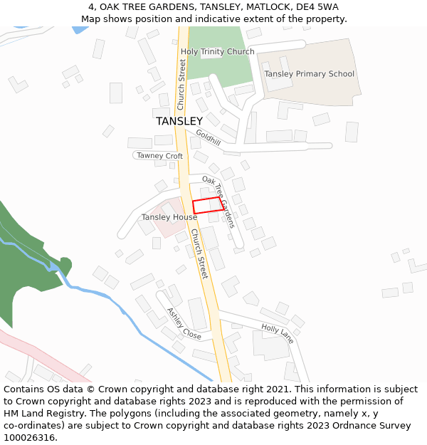 4, OAK TREE GARDENS, TANSLEY, MATLOCK, DE4 5WA: Location map and indicative extent of plot