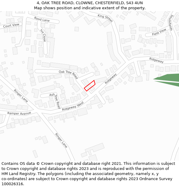 4, OAK TREE ROAD, CLOWNE, CHESTERFIELD, S43 4UN: Location map and indicative extent of plot