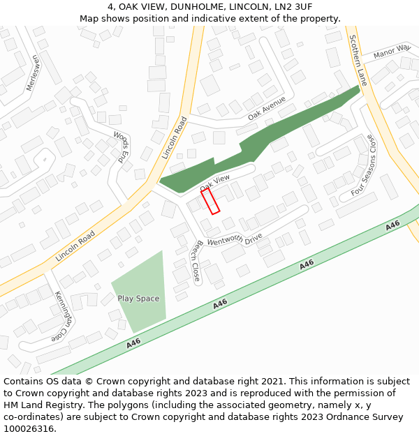 4, OAK VIEW, DUNHOLME, LINCOLN, LN2 3UF: Location map and indicative extent of plot