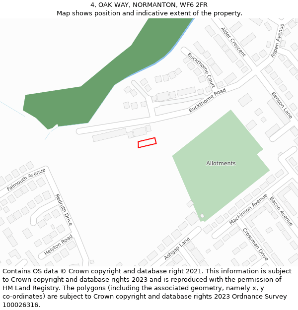 4, OAK WAY, NORMANTON, WF6 2FR: Location map and indicative extent of plot