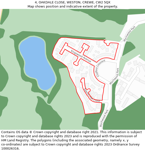 4, OAKDALE CLOSE, WESTON, CREWE, CW2 5QX: Location map and indicative extent of plot