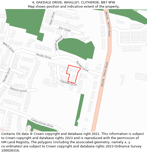 4, OAKDALE DRIVE, WHALLEY, CLITHEROE, BB7 9FW: Location map and indicative extent of plot