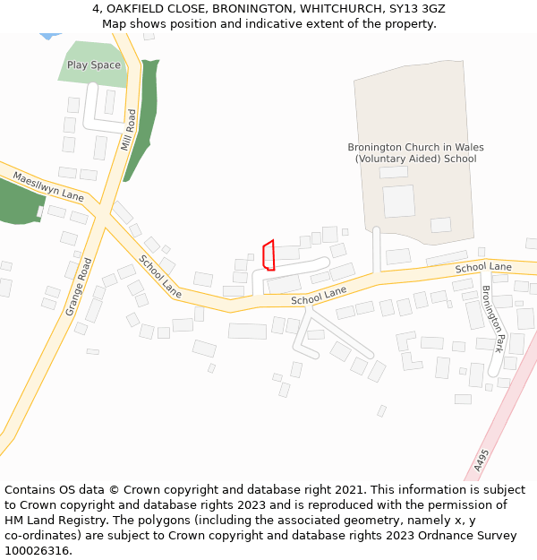 4, OAKFIELD CLOSE, BRONINGTON, WHITCHURCH, SY13 3GZ: Location map and indicative extent of plot