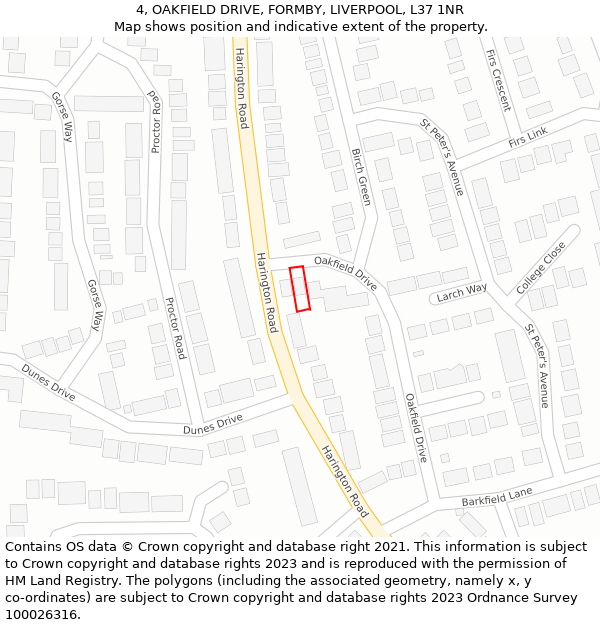 4, OAKFIELD DRIVE, FORMBY, LIVERPOOL, L37 1NR: Location map and indicative extent of plot