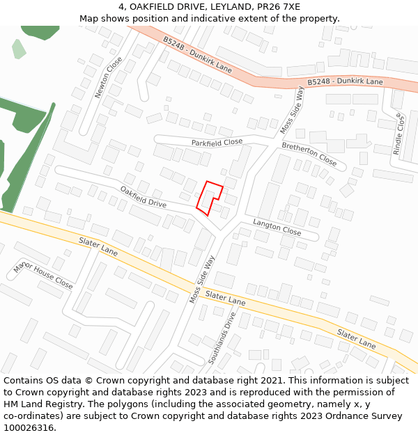 4, OAKFIELD DRIVE, LEYLAND, PR26 7XE: Location map and indicative extent of plot