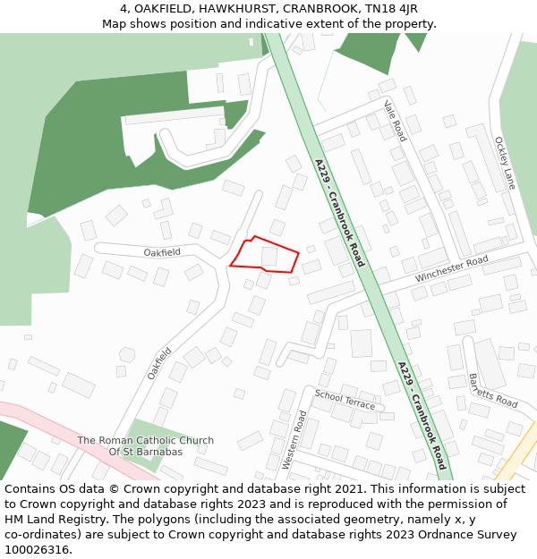 4, OAKFIELD, HAWKHURST, CRANBROOK, TN18 4JR: Location map and indicative extent of plot