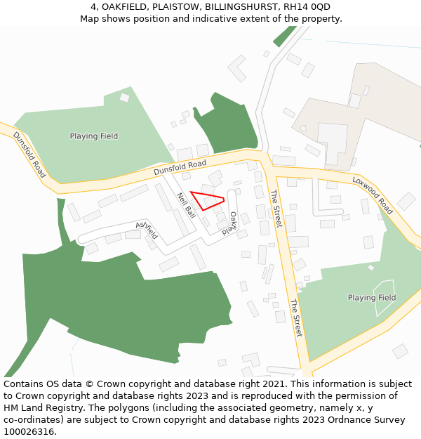 4, OAKFIELD, PLAISTOW, BILLINGSHURST, RH14 0QD: Location map and indicative extent of plot