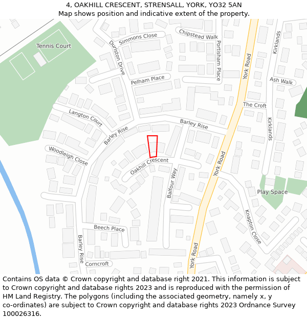 4, OAKHILL CRESCENT, STRENSALL, YORK, YO32 5AN: Location map and indicative extent of plot