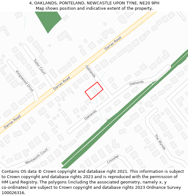 4, OAKLANDS, PONTELAND, NEWCASTLE UPON TYNE, NE20 9PH: Location map and indicative extent of plot