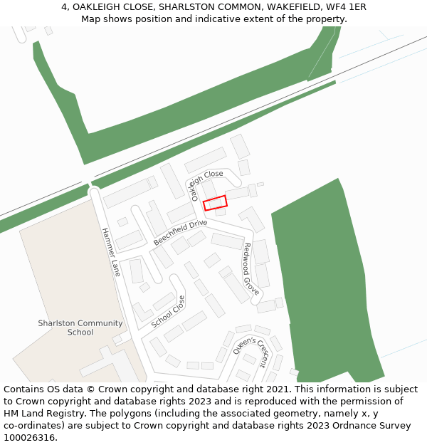 4, OAKLEIGH CLOSE, SHARLSTON COMMON, WAKEFIELD, WF4 1ER: Location map and indicative extent of plot