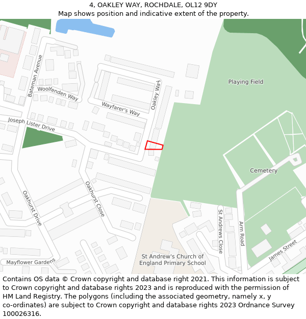 4, OAKLEY WAY, ROCHDALE, OL12 9DY: Location map and indicative extent of plot